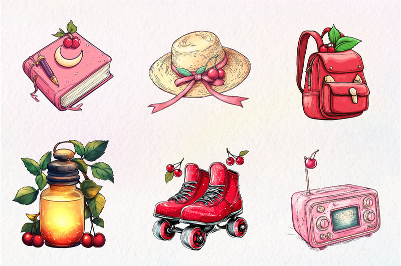 Cherry Red Magical Summer Clipart Bundle - CraftNest - Digital Crafting and Art