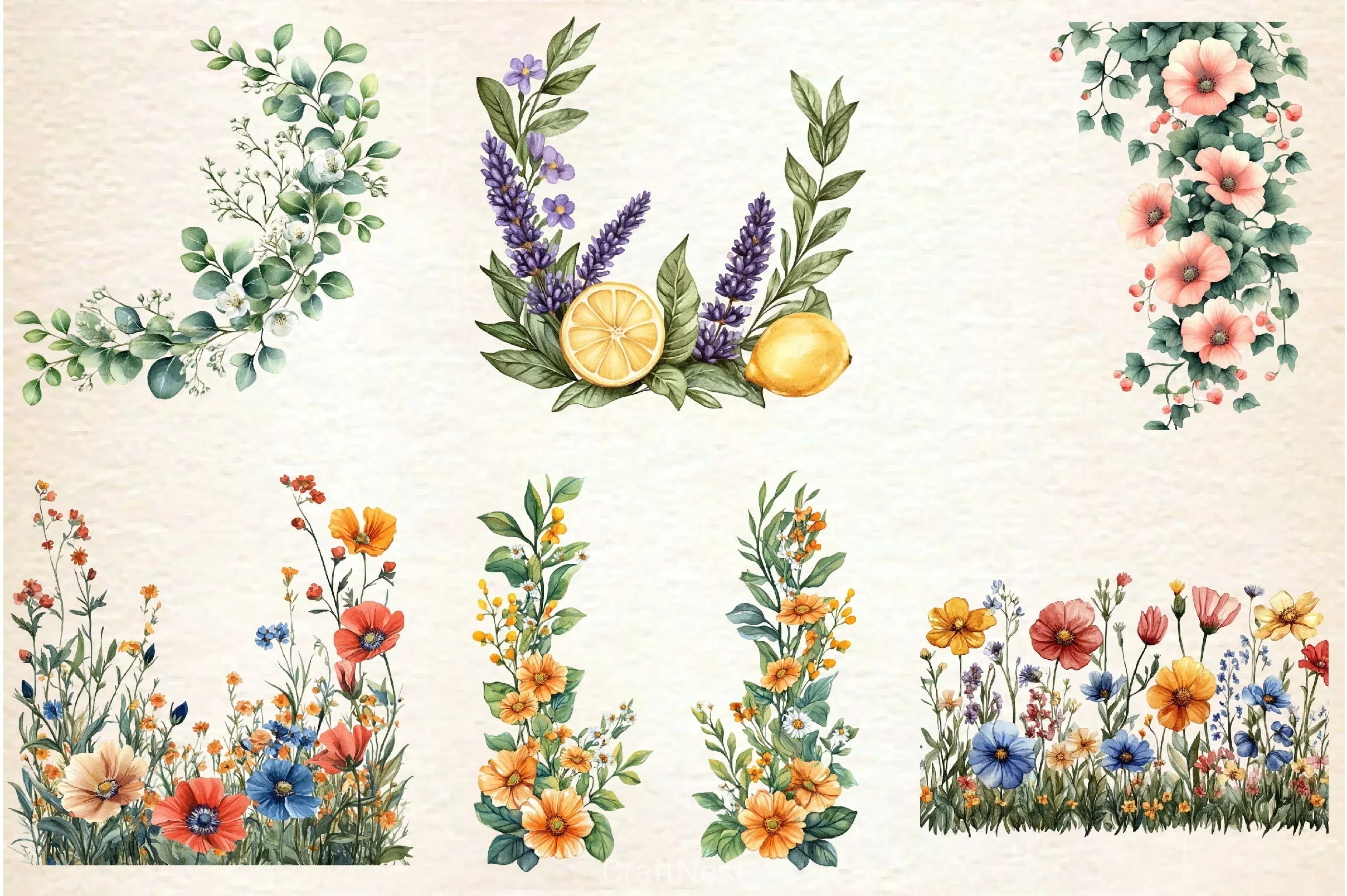 Summer Flower Border Clipart Bundle - CraftNest - Digital Crafting and Art