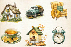 Yellow Green Autumn Cottage Clipart Bundle 2 - CraftNest - Digital Crafting and Art