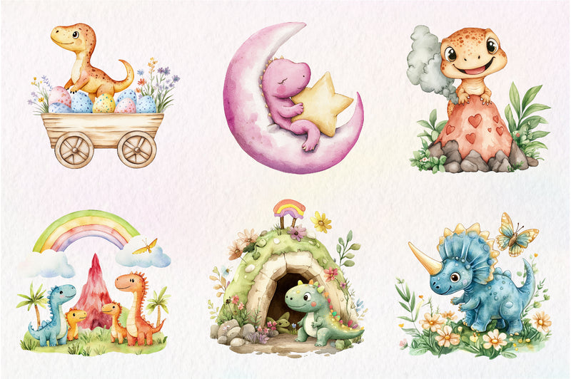Prehistoric Cute Dinosaur Clipart Bundle - CraftNest - Digital Crafting and Art