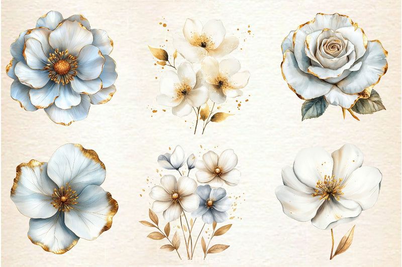 White And Gold Abstract Flower Clipart Bundle - CraftNest - Digital Crafting and Art