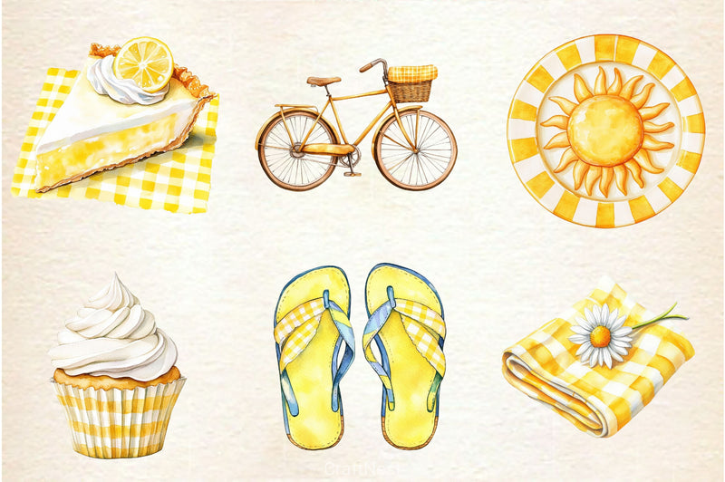 Yellow Gingham Summer Clipart Bundle - CraftNest - Digital Crafting and Art