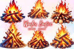 Wooden Bonfire Clipart Bundle 2 - CraftNest - Digital Crafting and Art