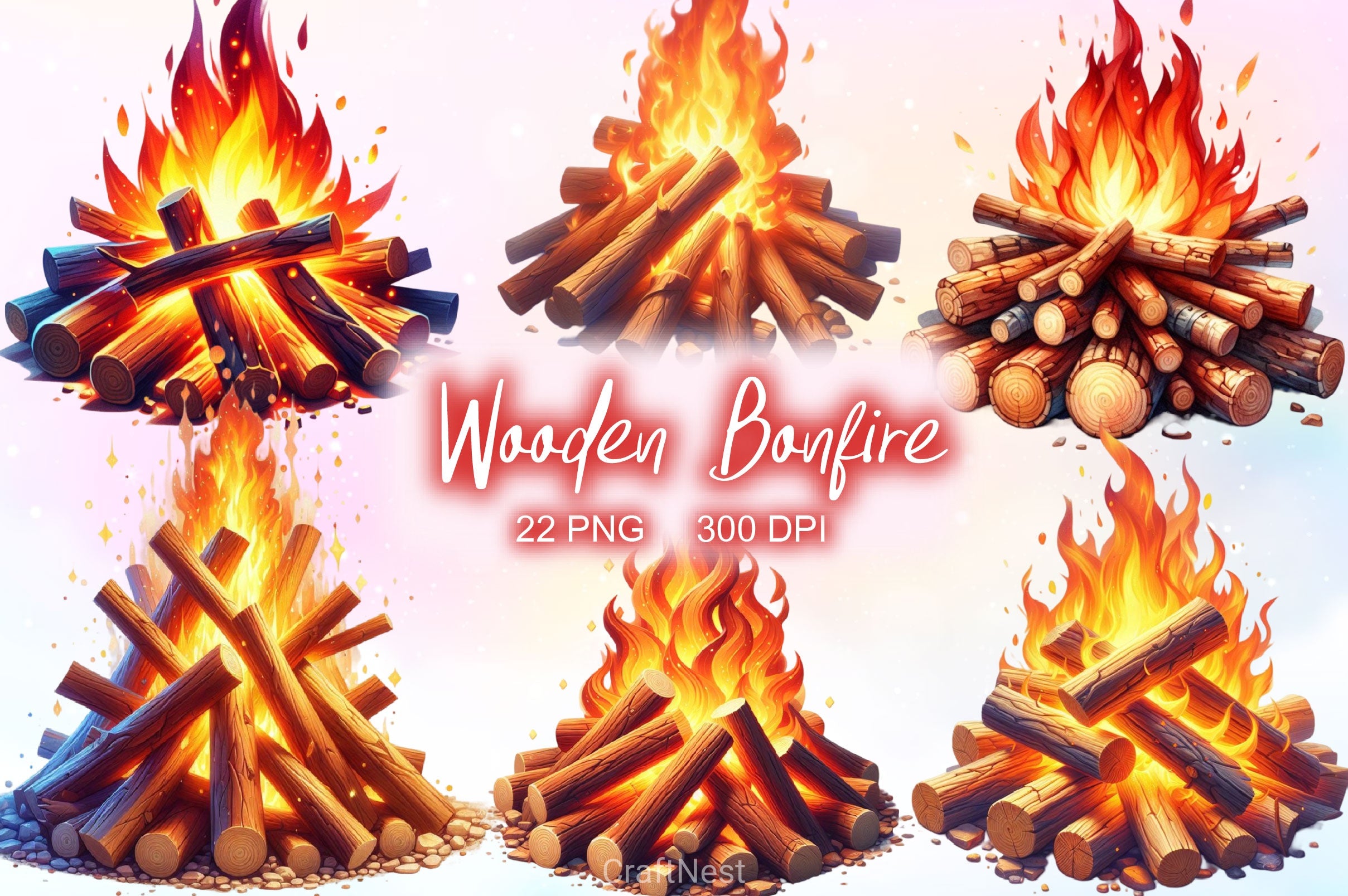 Wooden Bonfire Clipart Bundle 2 - CraftNest - Digital Crafting and Art