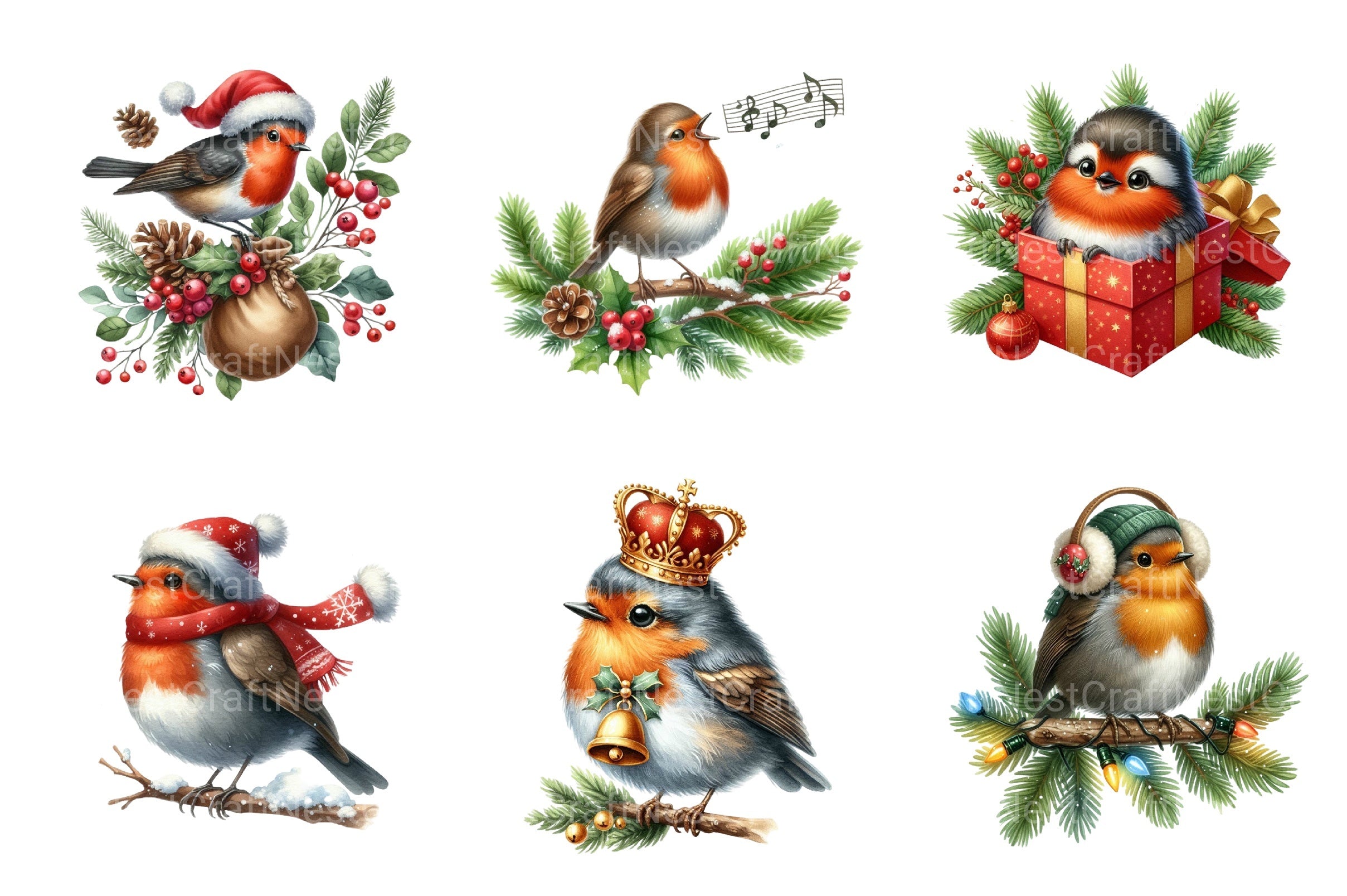 Christmas Robin Bird Clipart Bundle - CraftNest - Digital Crafting and Art