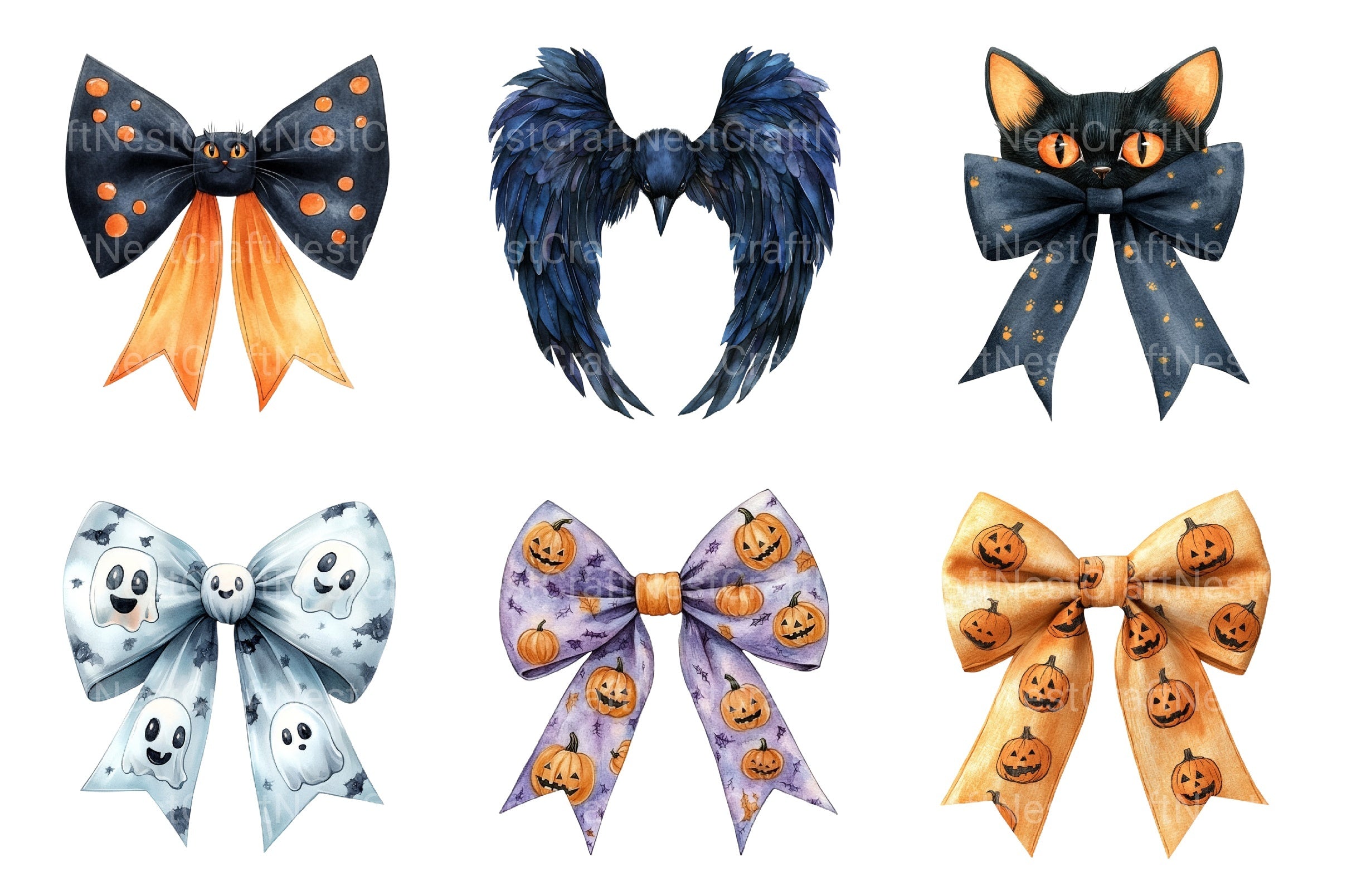 Halloween Bow Ribbon Clipart Bundle 1 - CraftNest - Digital Crafting and Art