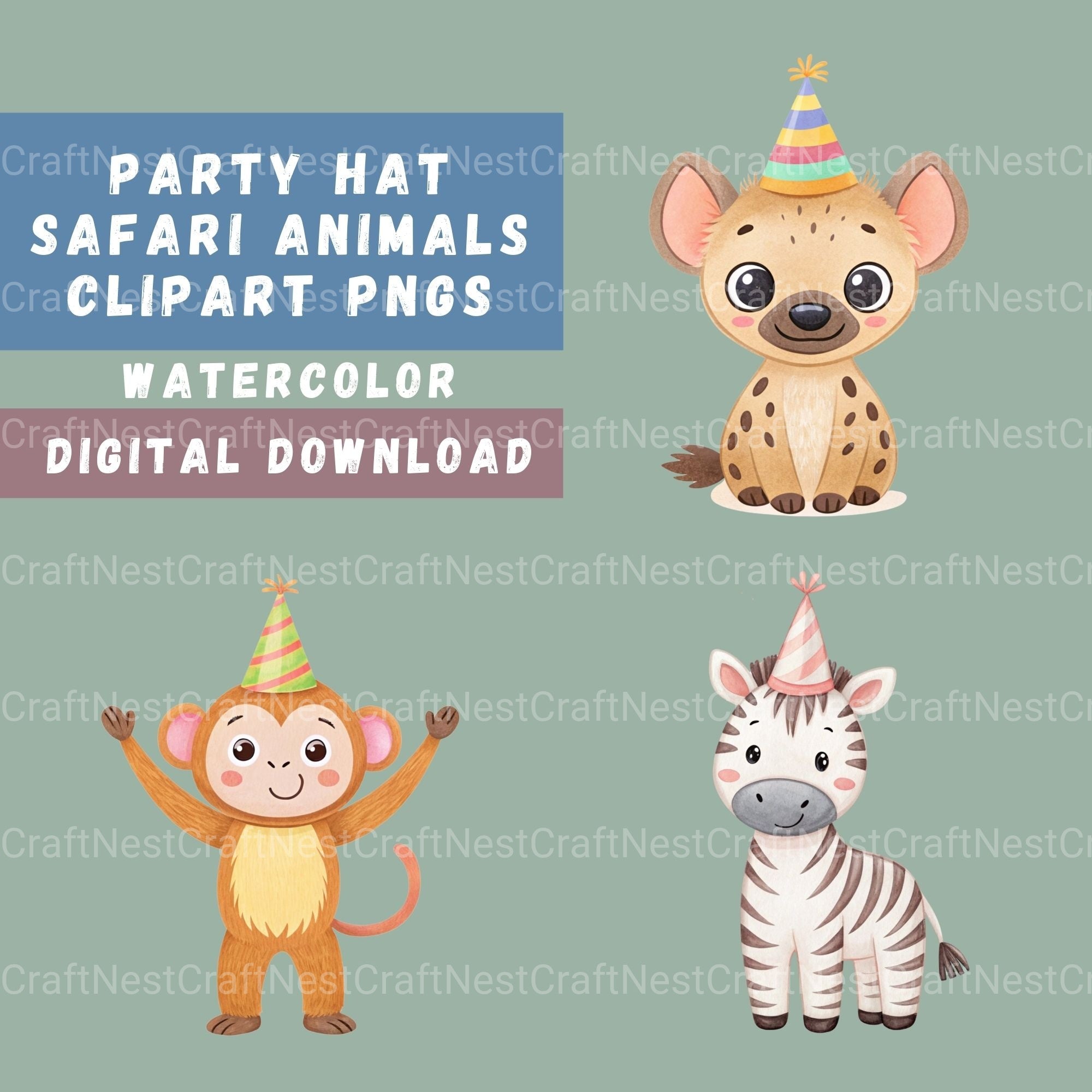 Safari Animals Birthday Clipart Bundle - CraftNest - Digital Crafting and Art