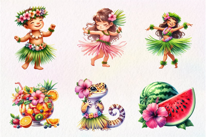 Cute Tropical Hula Dance Hawaiian Clipart Bundle - CraftNest - Digital Crafting and Art