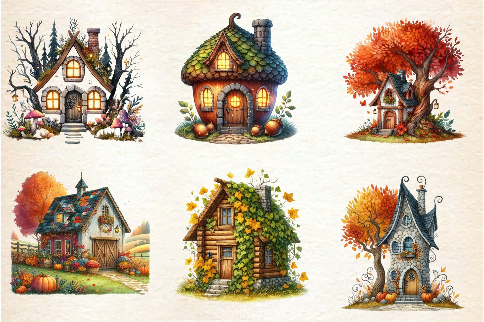 Whimsical Autumn House Clipart Bundle 2 - CraftNest - Digital Crafting and Art