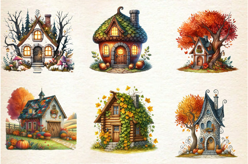 Whimsical Autumn House Clipart Bundle 2 - CraftNest - Digital Crafting and Art