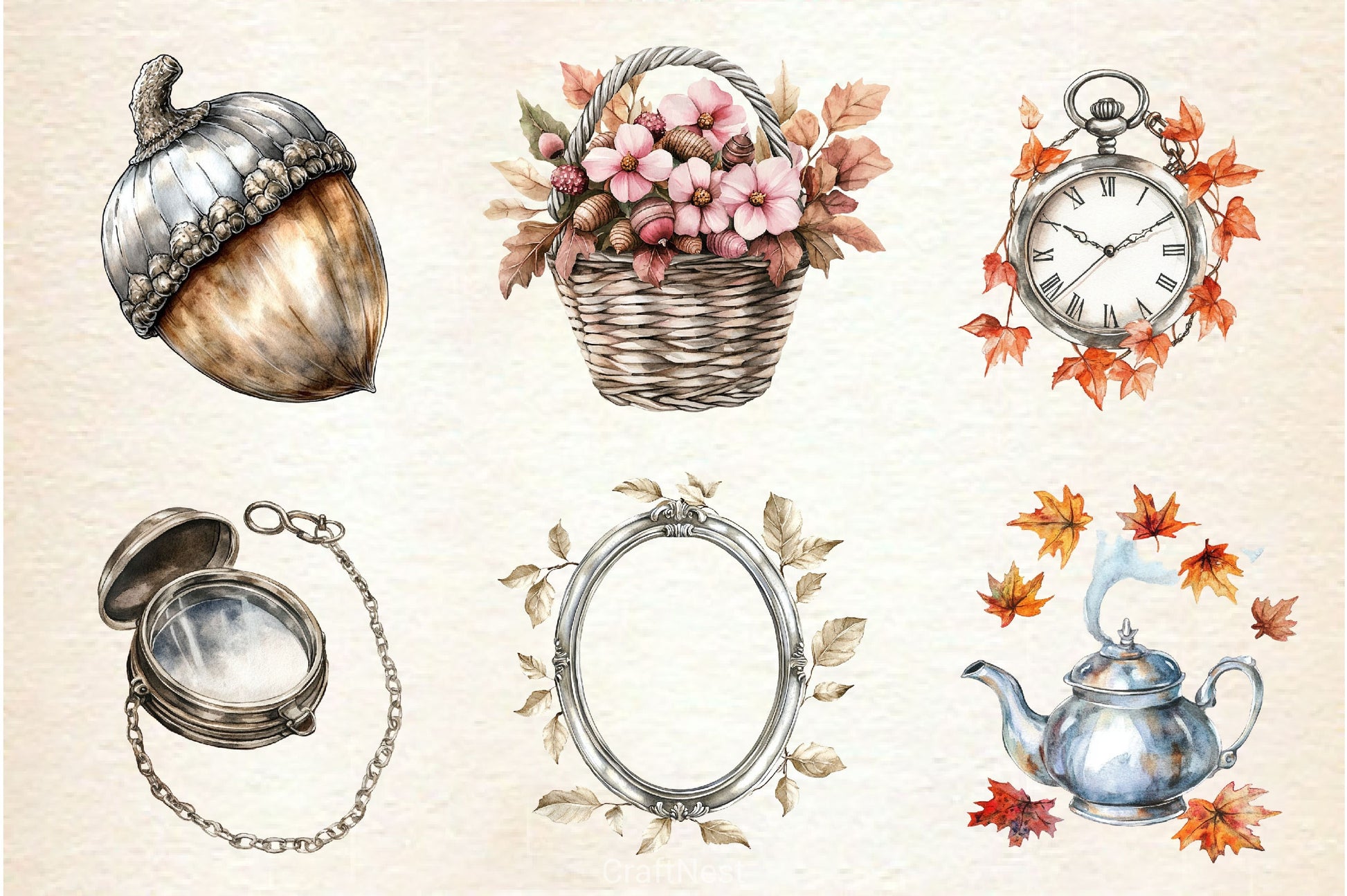 Silver Vintage Aesthetic Autumn Clipart Bundle 2 - CraftNest - Digital Crafting and Art