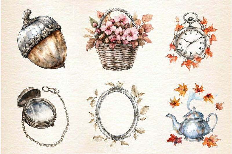 Silver Vintage Aesthetic Autumn Clipart Bundle 2 - CraftNest - Digital Crafting and Art