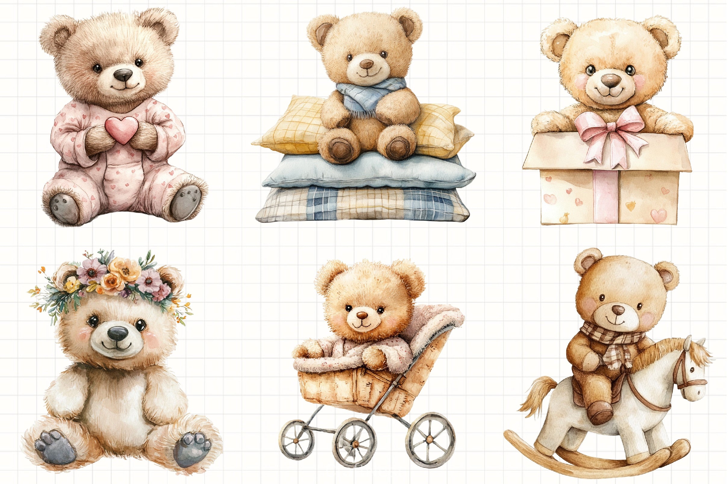 Beige Teddy Bear Nursery Clipart Bundle - CraftNest - Digital Crafting and Art