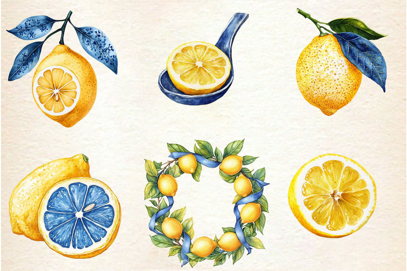 Yellow Blue Lemon Clipart Bundle - CraftNest - Digital Crafting and Art