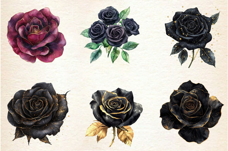 Black And Gold Glam Roses Clipart Bundle - CraftNest - Digital Crafting and Art
