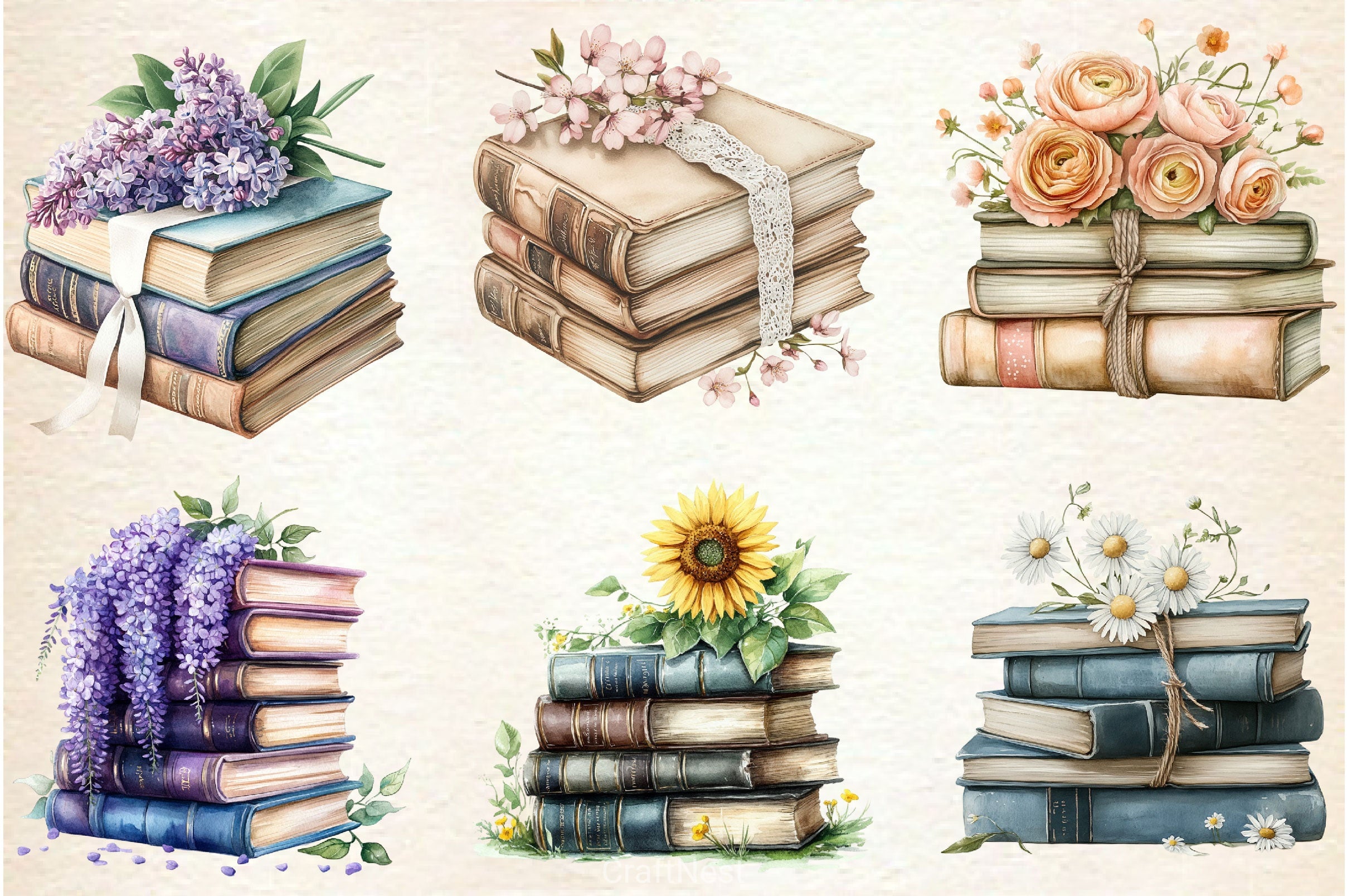 Spring Flower Book Stack Clipart Bundle 8 - CraftNest - Digital Crafting and Art