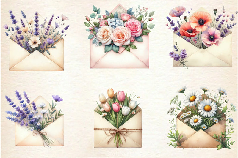 Spring Envelope Flower Letter Clipart Bundle 2 - CraftNest - Digital Crafting and Art