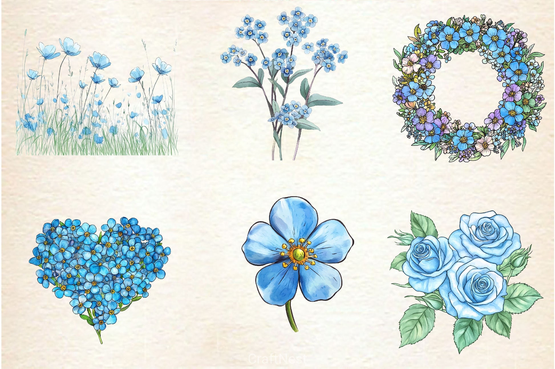 Blue Flower Clipart Bundle - CraftNest - Digital Crafting and Art
