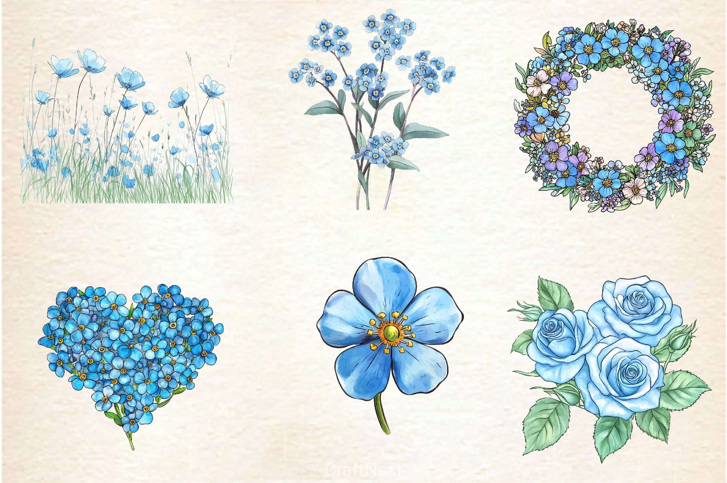 Blue Flower Clipart Bundle - CraftNest - Digital Crafting and Art
