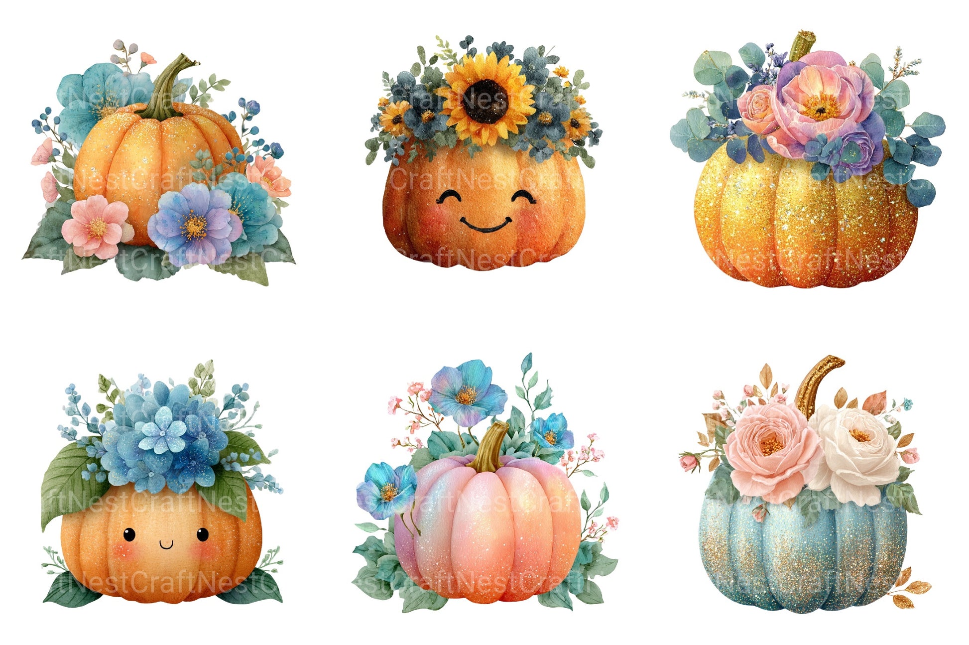 Cute Girly Pumpkin Clipart Bundle - CraftNest - Digital Crafting and Art