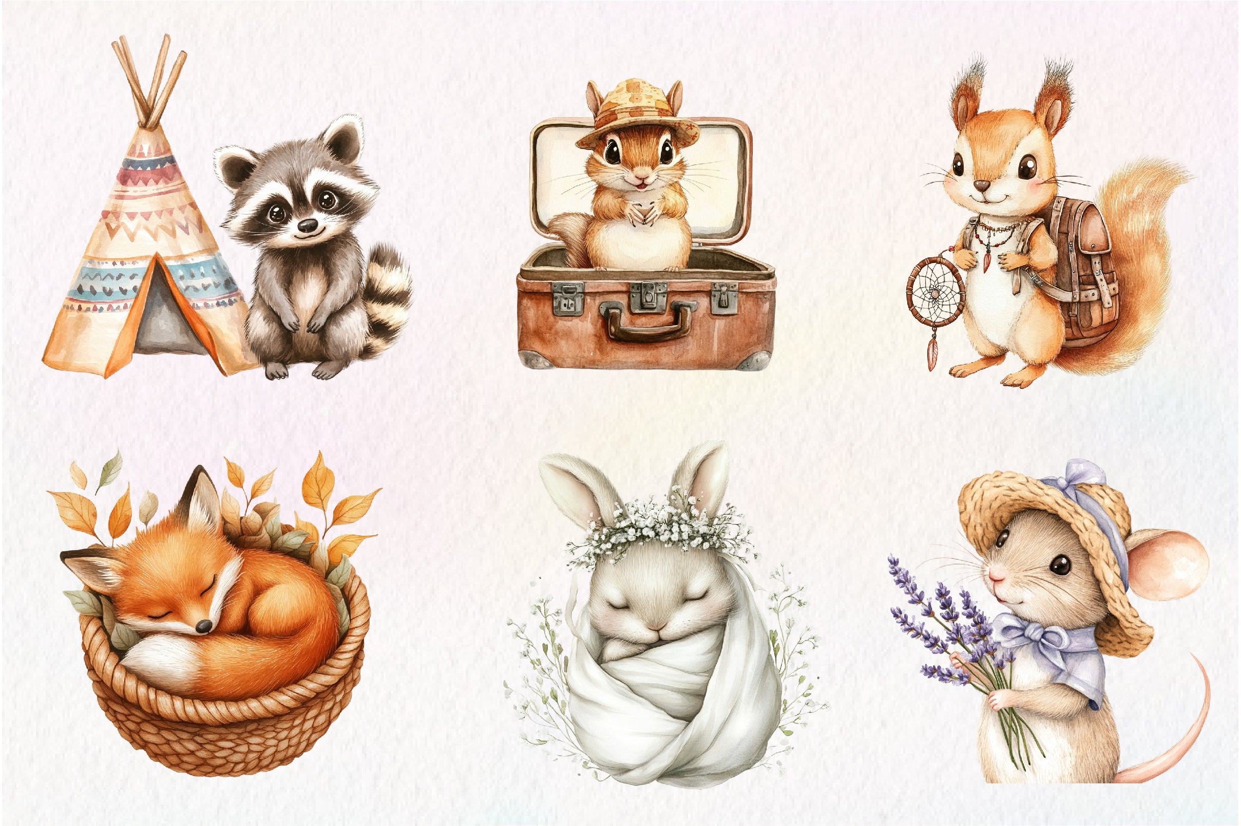 Sweet Boho Woodland Creatures Animals Clipart Bundle - CraftNest - Digital Crafting and Art
