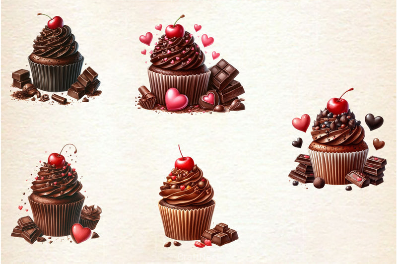 Romantic Chocolate Cupcake Clipart Bundle - CraftNest - Digital Crafting and Art