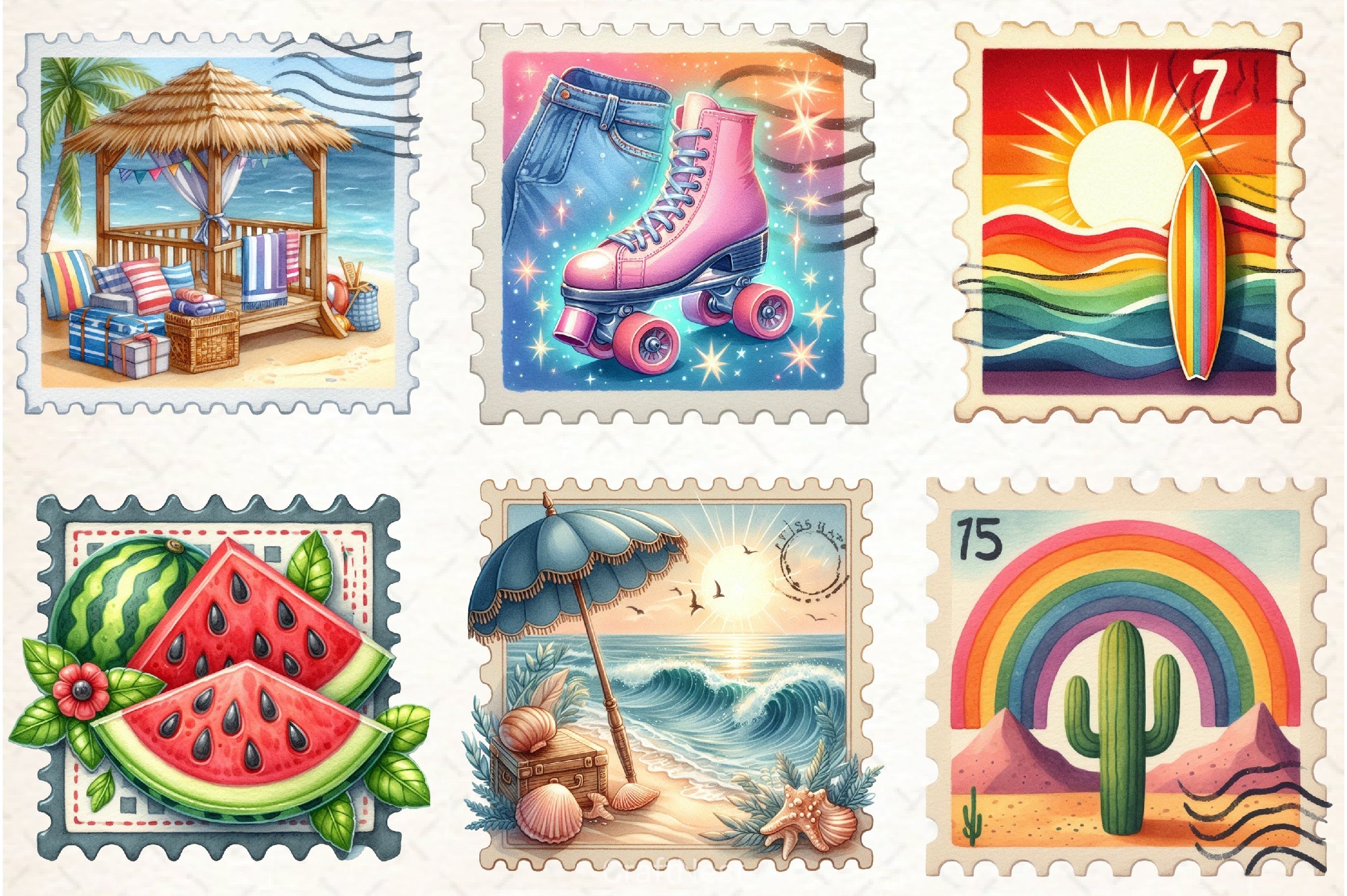 Retro Summer Postage Clipart Bundle 2 - CraftNest - Digital Crafting and Art