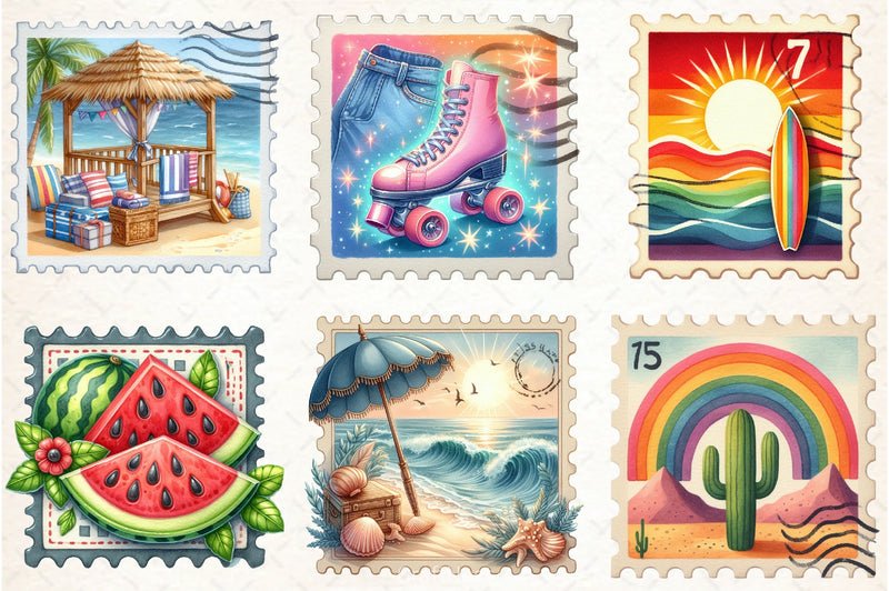 Retro Summer Postage Clipart Bundle 2 - CraftNest - Digital Crafting and Art