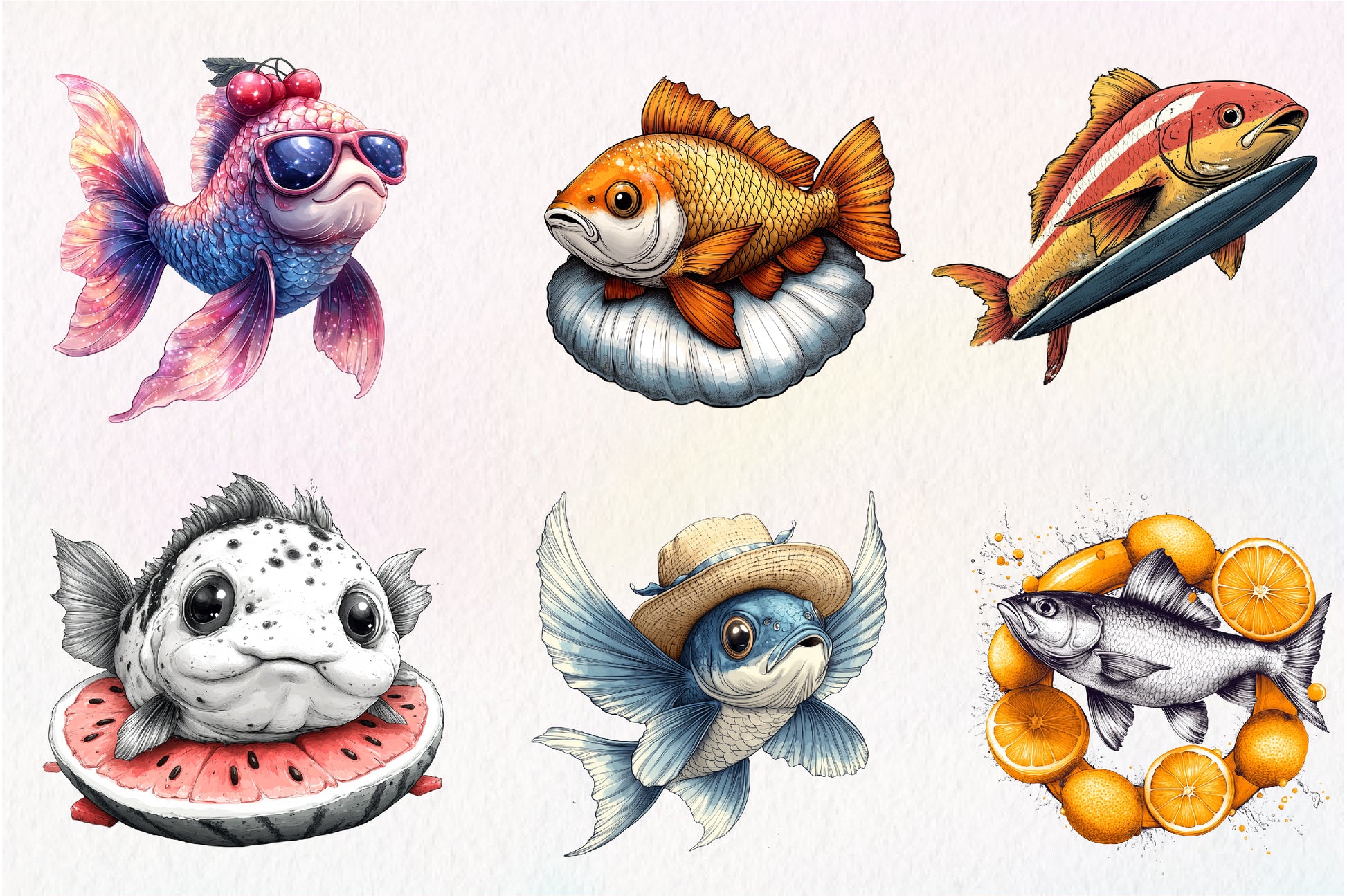 Quirky Whimsical Summer Fishes Clipart Bundle - CraftNest - Digital Crafting and Art