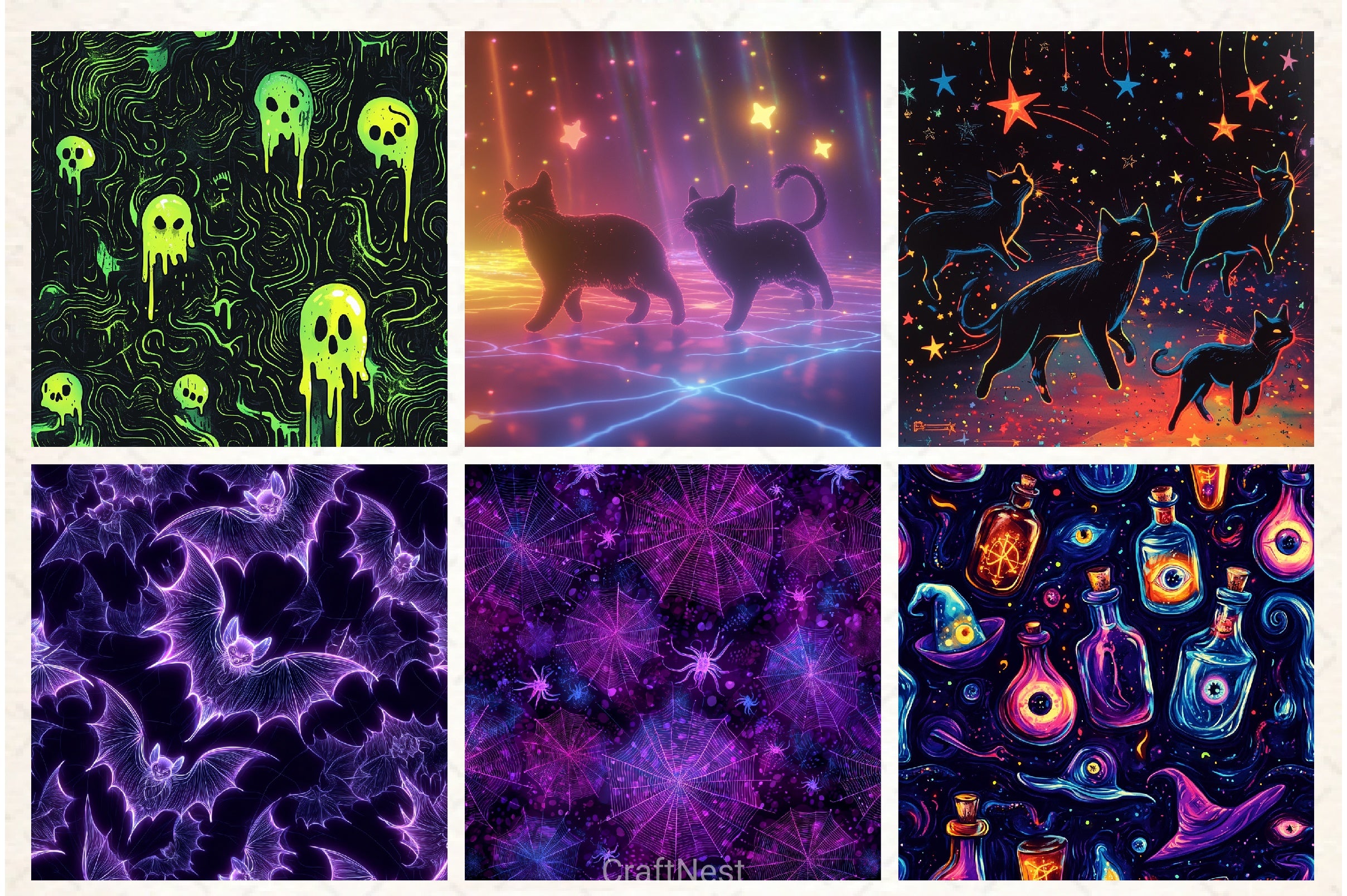 Neon Halloween Digital Paper - CraftNest - Digital Crafting and Art