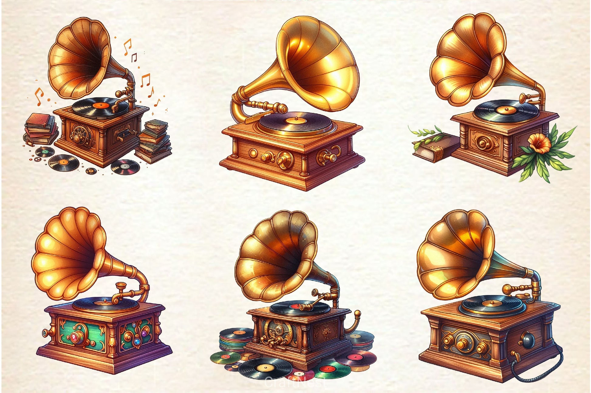 Retro Gramophone Clipart Bundle 2 - CraftNest - Digital Crafting and Art