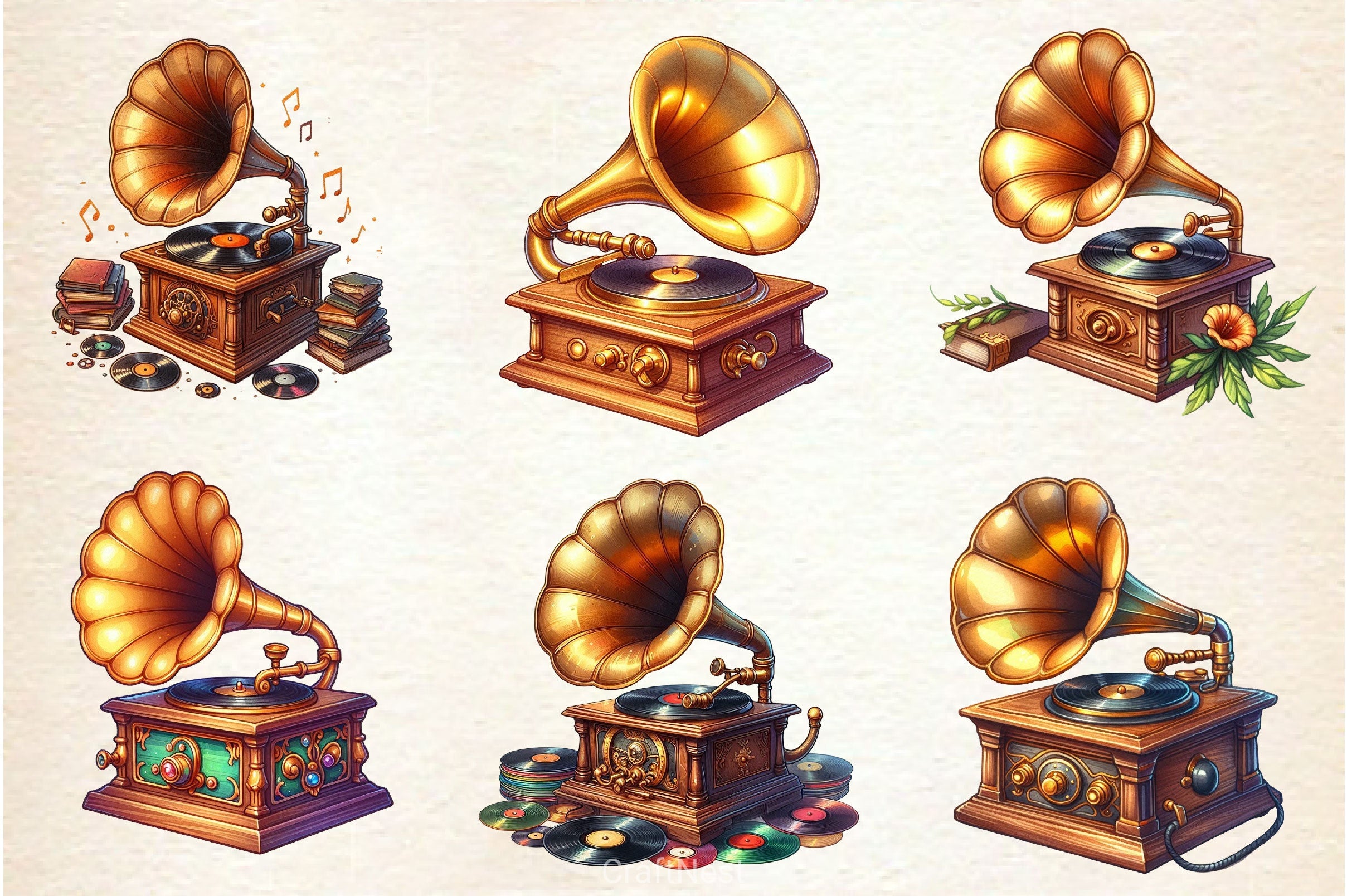 Retro Gramophone Clipart Bundle 2 - CraftNest - Digital Crafting and Art