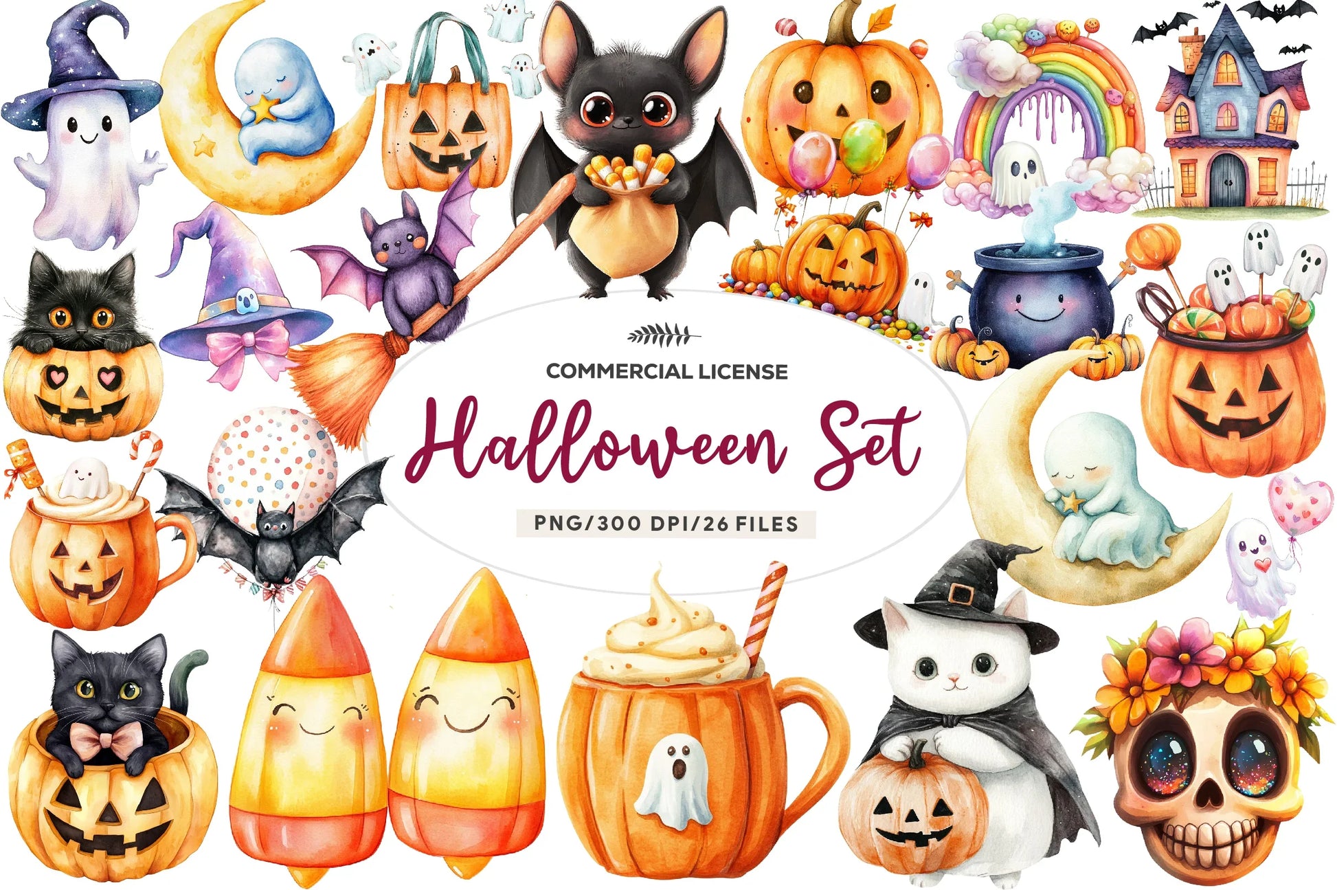 Cute Halloween Set Clipart Bundle 1 - CraftNest - Digital Crafting and Art