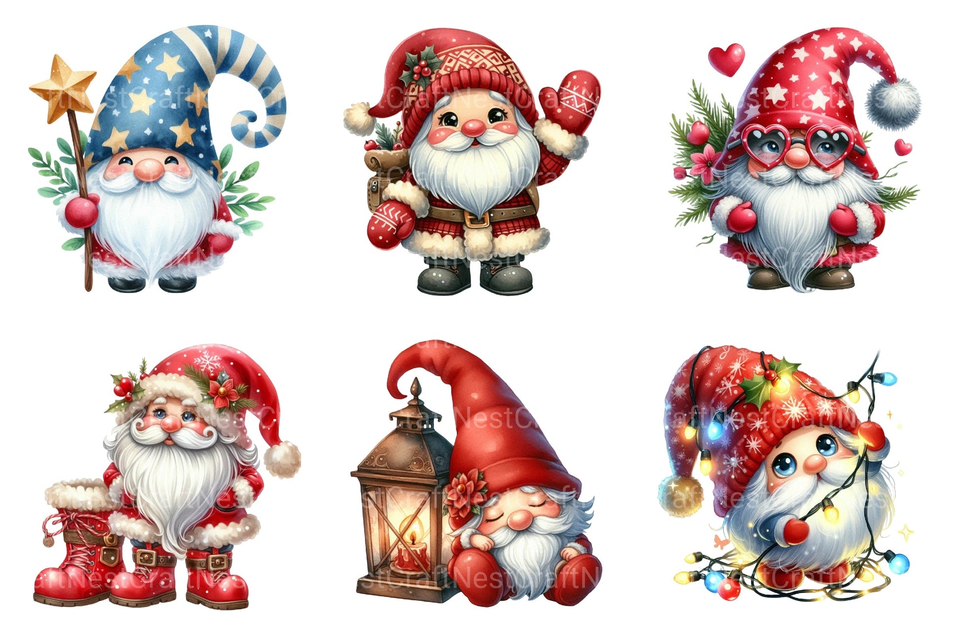 Christmas Gnomes Clipart Bundle: Red & White Festive Fun - CraftNest - Digital Crafting and Art