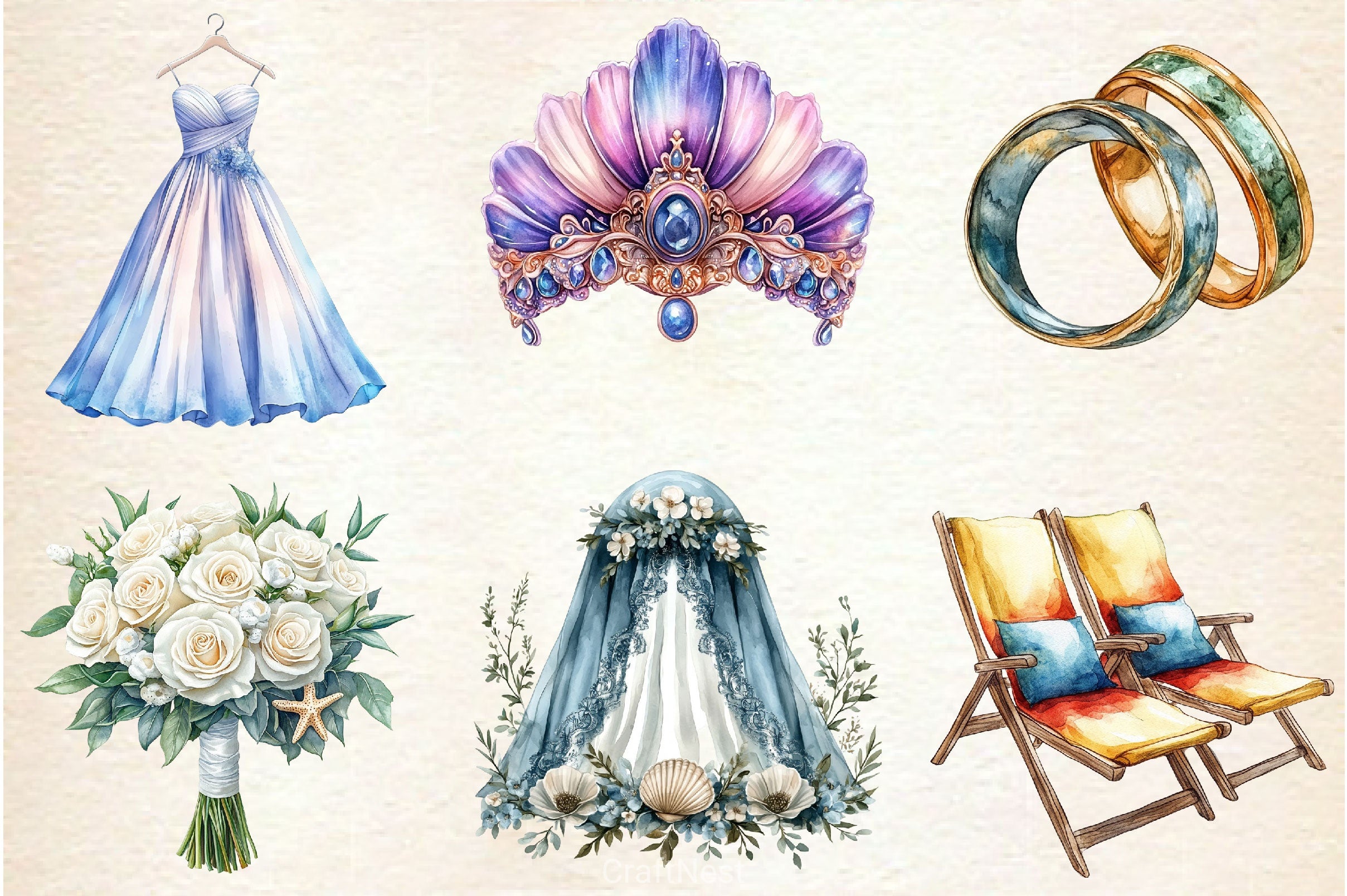 Beach Wedding Set Clipart Bundle - CraftNest - Digital Crafting and Art