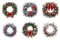 Grandmillennial Christmas Wreath Clipart Bundle for Commercial Use - CraftNest - Digital Crafting and Art