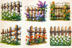 Rustic Fence With Flowers Clipart Bundle - CraftNest - Digital Crafting and Art
