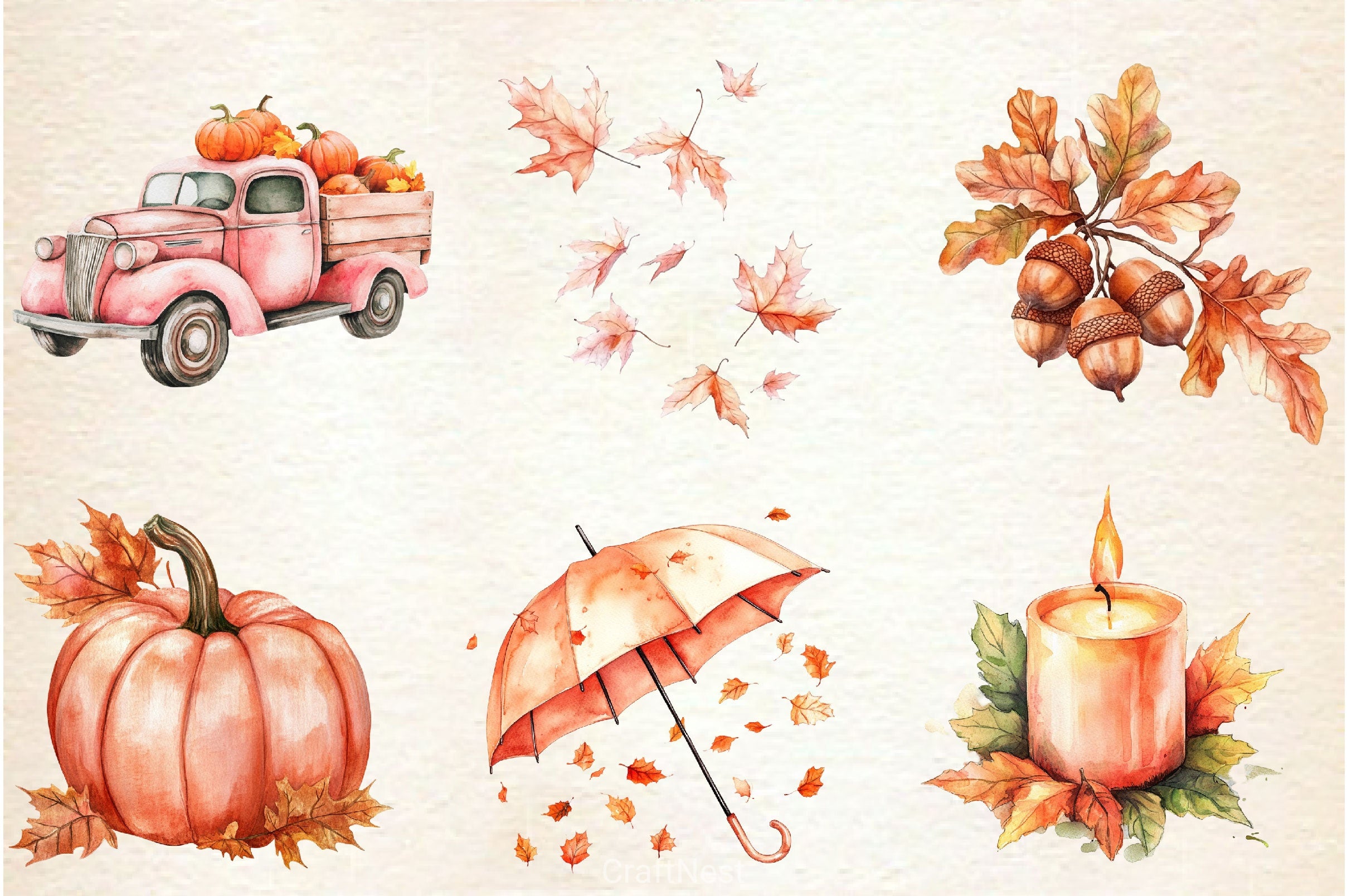 Peach Colored Autumn Clipart Bundle 3 - CraftNest - Digital Crafting and Art