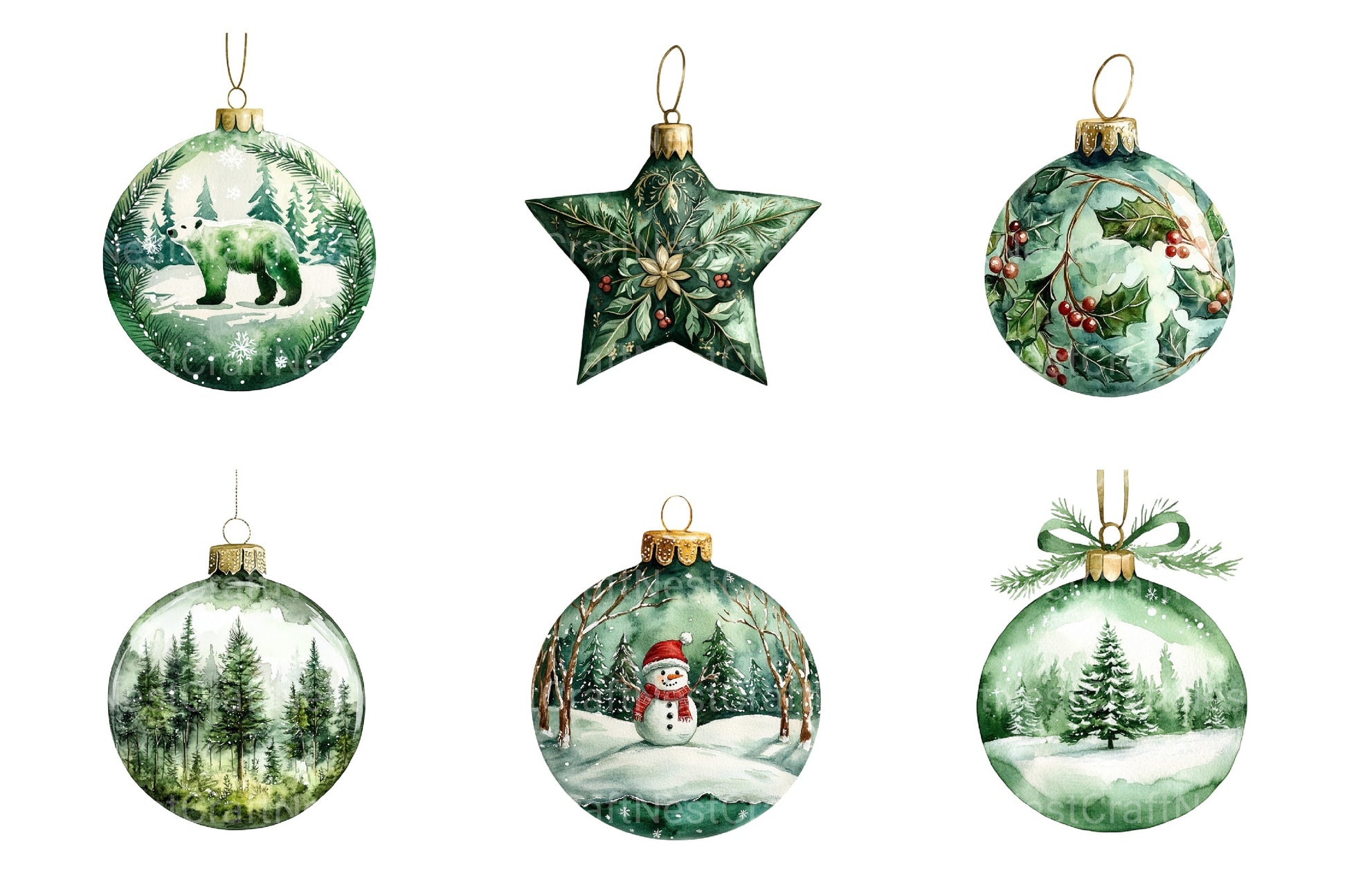Green Christmas Balls Clipart Bundle - CraftNest - Digital Crafting and Art