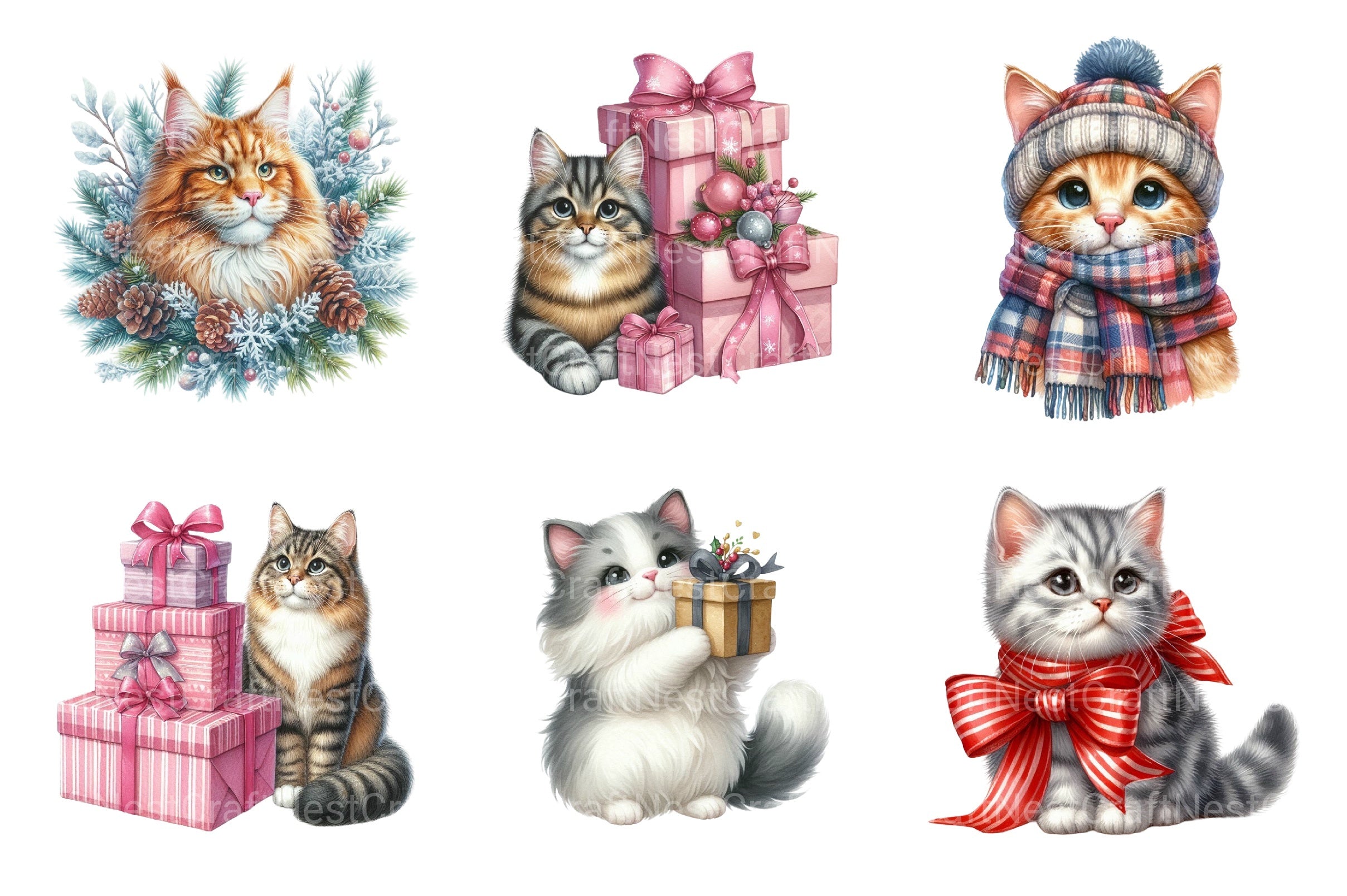 Christmas Maine Coon Cat Clipart Bundle - CraftNest - Digital Crafting and Art