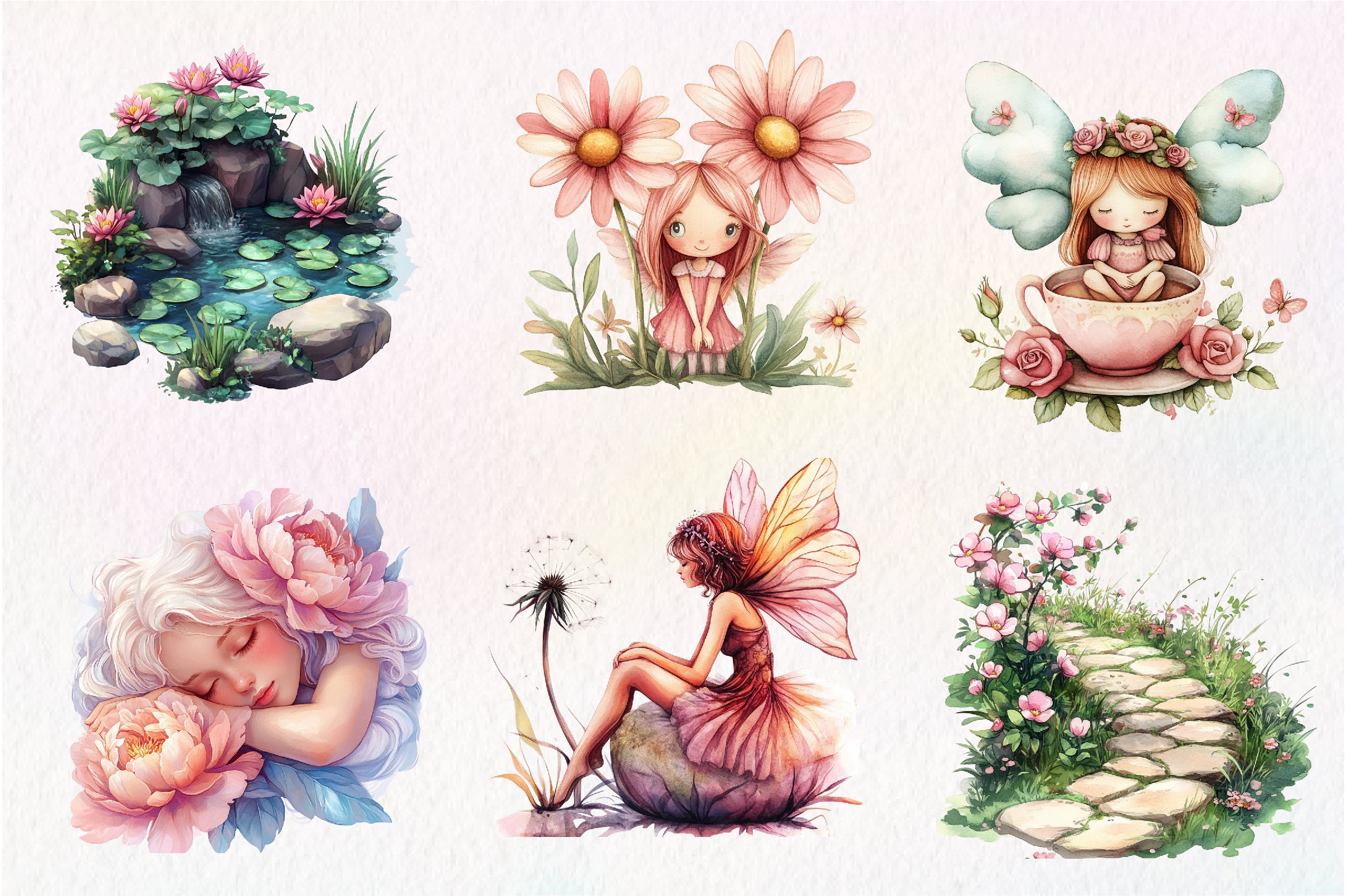 Magical Garden Pink Fairies Clipart Bundle - CraftNest - Digital Crafting and Art