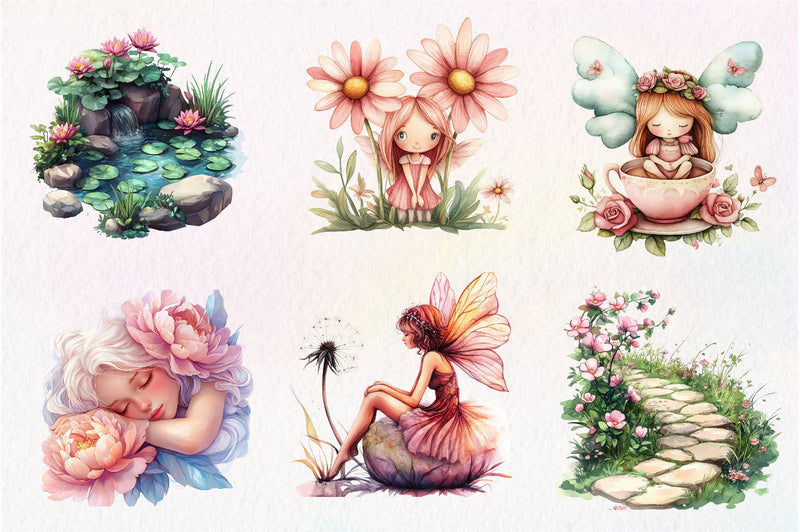 Magical Garden Pink Fairies Clipart Bundle - CraftNest - Digital Crafting and Art