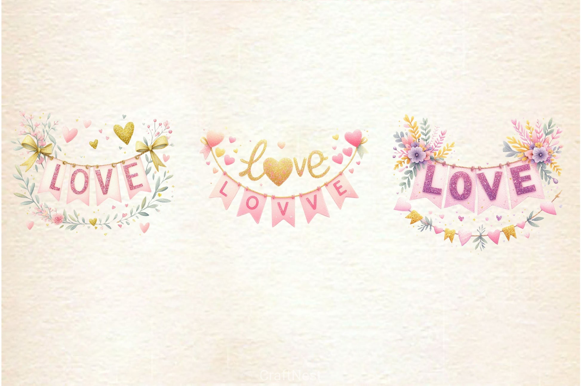 Valentine Glitter Banner Clipart Bundle - CraftNest - Digital Crafting and Art