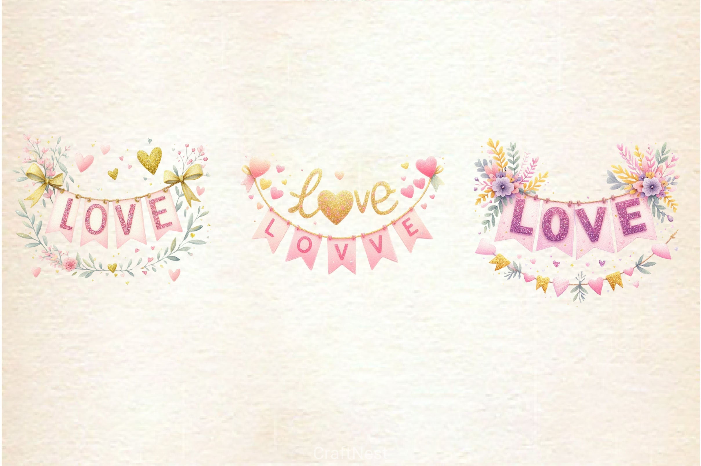Valentine Glitter Banner Clipart Bundle - CraftNest - Digital Crafting and Art