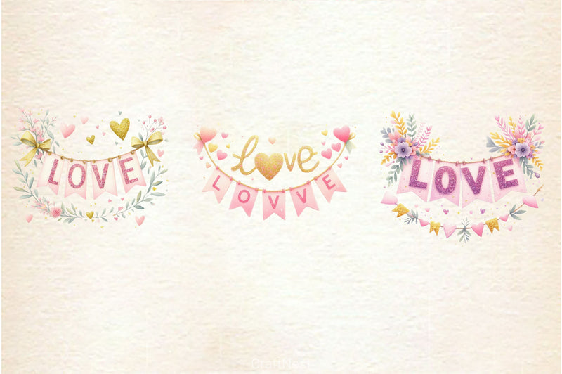 Valentine Glitter Banner Clipart Bundle - CraftNest - Digital Crafting and Art