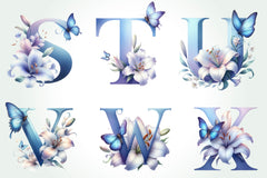 Blue Floral Monogram Alphabet Clipart Bundle - CraftNest - Digital Crafting and Art