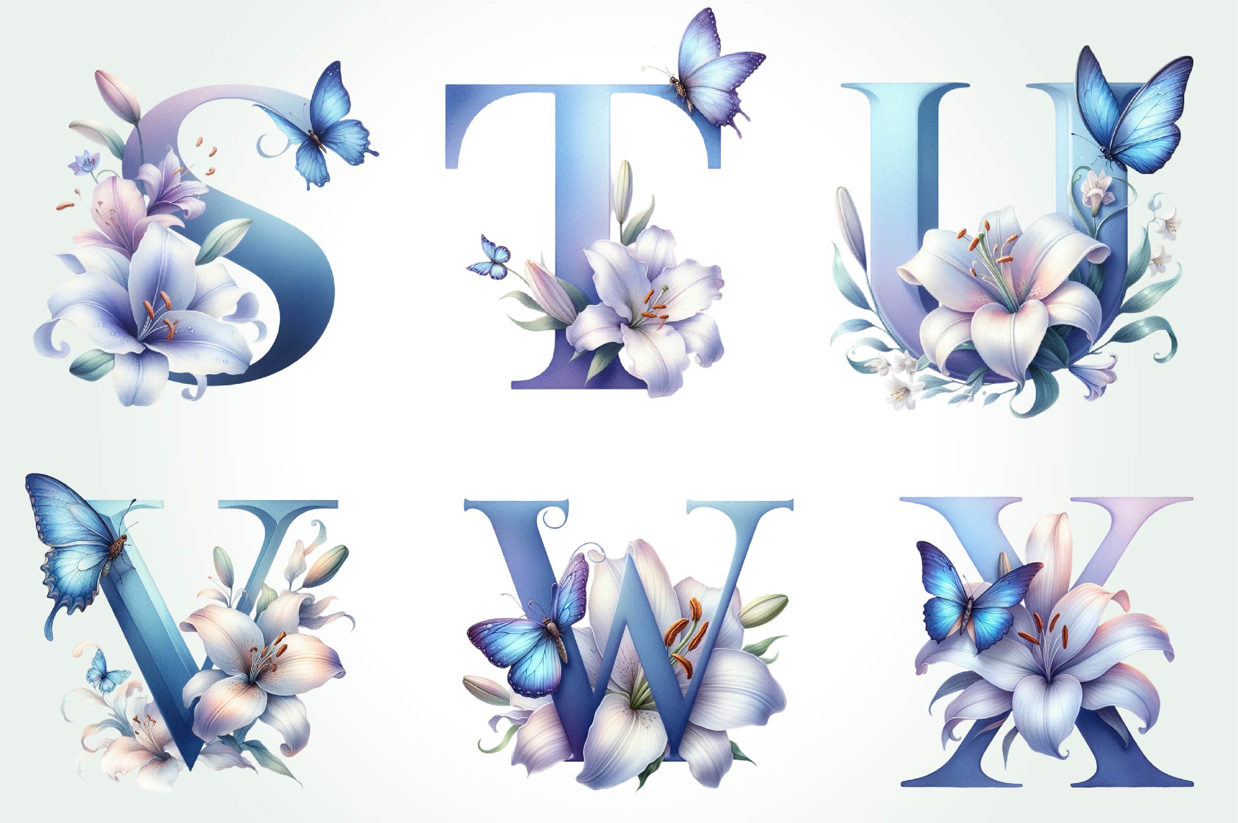 Blue Floral Monogram Alphabet Clipart Bundle - CraftNest - Digital Crafting and Art
