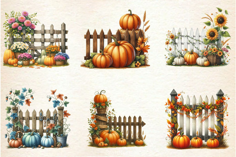 Fall Pumpkin Fence Clipart Bundle 1 - CraftNest - Digital Crafting and Art