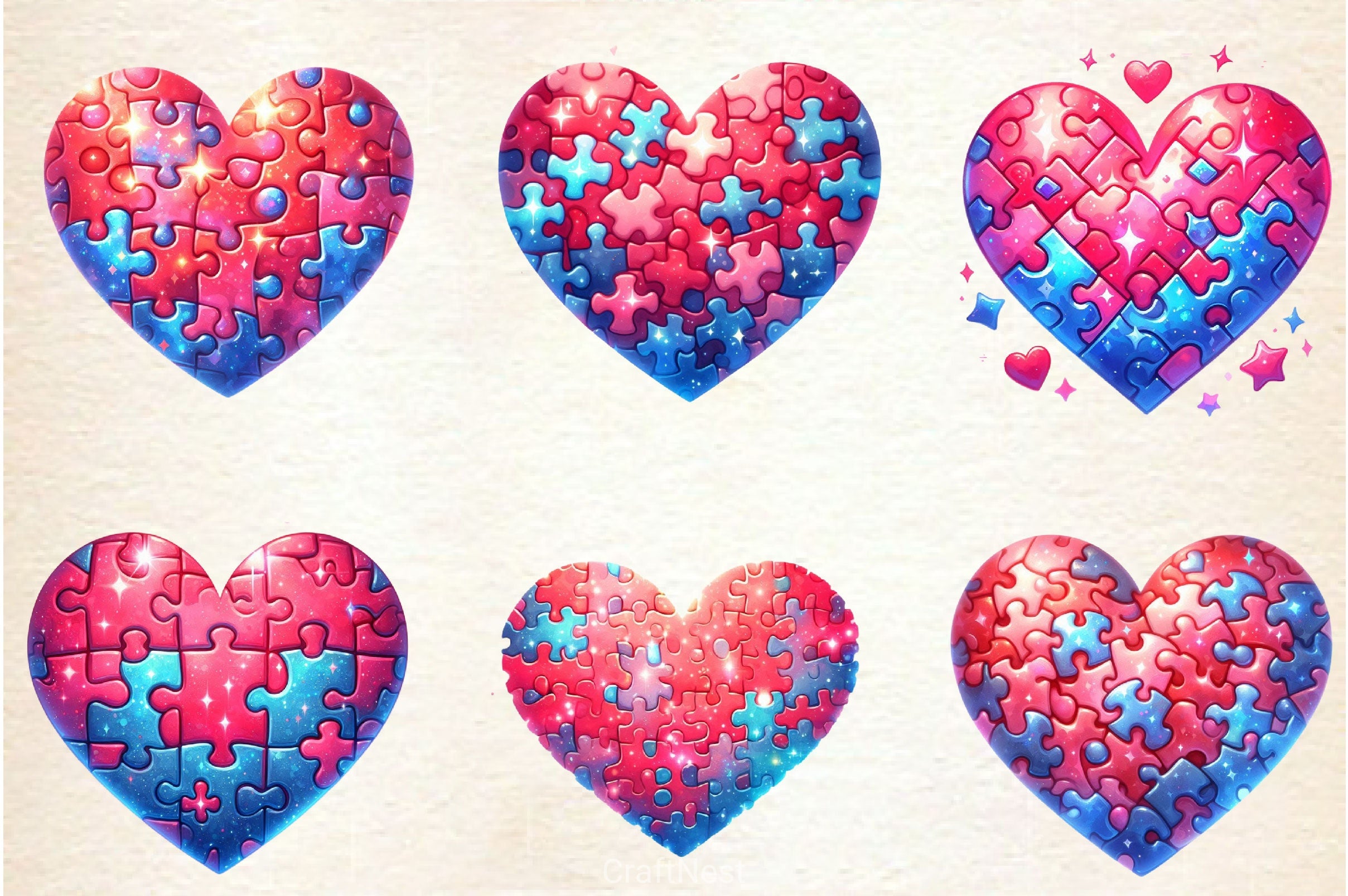 Valentine Puzzle Heart Clipart Bundle - CraftNest - Digital Crafting and Art