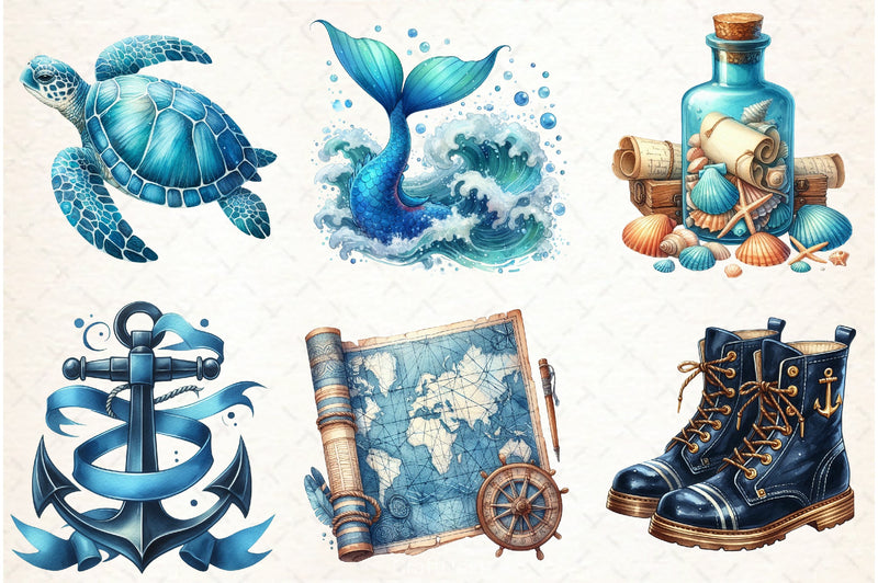 Blue Nautical Clipart Bundle - CraftNest - Digital Crafting and Art